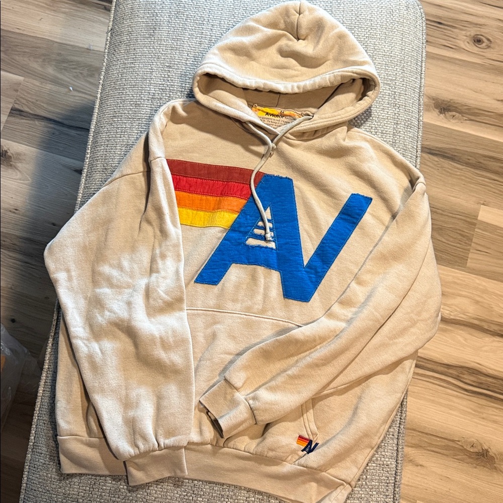 Aviator Nation‎ Logo Stitch Relaxed Hoodie Sand Unisex Medium